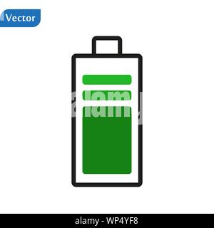 Geladene Batterie. Grüne voller Batterie laden. Aufladen der Batterie statusanzeige. Glas realistische Power grün Batterie Abbildung auf weißem Hintergrund Stock Vektor
