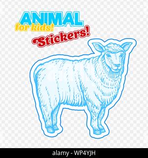 Nutztiere Schafe in Skizze Stil auf bunten Aufkleber. Auf transparentem Hintergrund isoliert. Kann für cute Malbuch für Kinder verwendet werden. Gehören Silhouette für Papier schneiden Stock Vektor