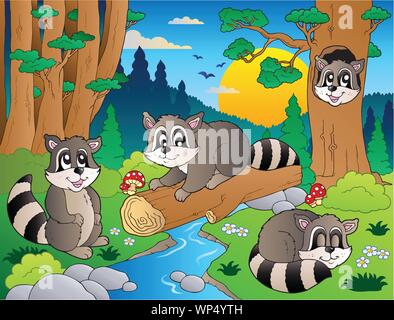 Wald Szene mit verschiedenen Tieren 7. Stock Vektor