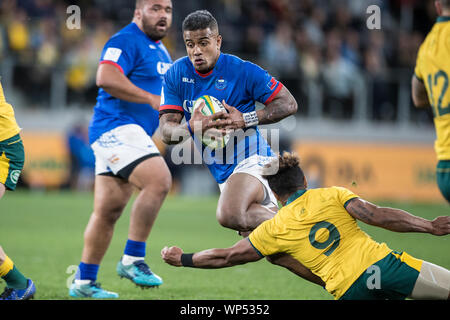 Sydney, Australien. 07 Sep, 2019. Samoa angreifen während der Internationalen Test Match zwischen Australien und Samoa an Bankwest Stadion, Sydney, Australien, am 7. September 2019. Foto von Peter Dovgan. Credit: UK Sport Pics Ltd/Alamy leben Nachrichten Stockfoto