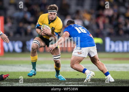 Sydney, Australien. 07 Sep, 2019. Wallabies während der Internationalen Test Match zwischen Australien und Samoa an Bankwest Stadion, Sydney, Australien, am 7. September 2019. Foto von Peter Dovgan. Credit: UK Sport Pics Ltd/Alamy leben Nachrichten Stockfoto