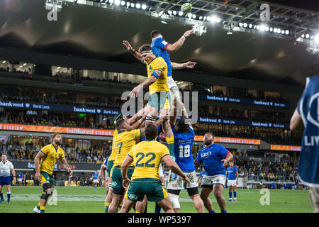 Sydney, Australien. 07 Sep, 2019. Line out während der Internationalen Test Match zwischen Australien und Samoa an Bankwest Stadion, Sydney, Australien, am 7. September 2019. Foto von Peter Dovgan. Credit: UK Sport Pics Ltd/Alamy leben Nachrichten Stockfoto