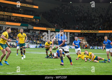 Sydney, Australien. 07 Sep, 2019. Samoa angreifen während der Internationalen Test Match zwischen Australien und Samoa an Bankwest Stadion, Sydney, Australien, am 7. September 2019. Foto von Peter Dovgan. Credit: UK Sport Pics Ltd/Alamy leben Nachrichten Stockfoto