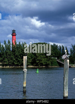 Jupiter Inlet Licht, erste Lit im Jahre 1860, errichtet auf einem prähistorischen indisches Damm, Jupiter, Florida Stockfoto