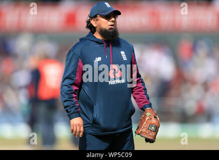 England spin bowling Trainer Saqlain Mushtaq während Tag vier der vierten Asche Test im Emirates Old Trafford, Manchester. Stockfoto