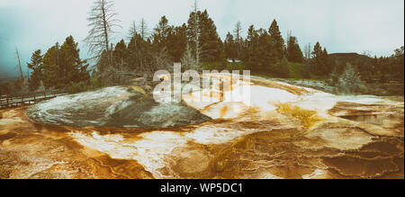 Mammoth Hot Springs Panoramaaussicht, Yellowstone National Park. Stockfoto