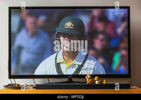 UK, Manchester. Vierte Asche Test - Warner erhält seine Enten in einer Reihe Der batsman links das Feld nach seinem dritten Ente riefen in der Serie. Credit: Eden Breitz/Alamy Stockfoto