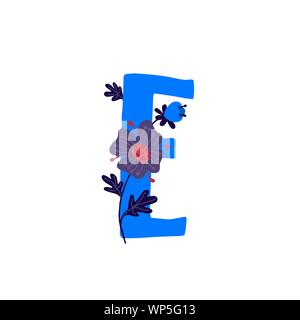 Lateinischer Buchstabe E in Blumen und Pflanzen. Vektor. Schreiben in der dekorativen Elemente für Inschriften. Firmenlogo. Plakat oder Monogramm. Stock Vektor