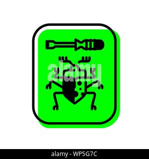 Käfer Symbol mit einem Schraubendreher. Vektor. Reparatur von EDV-Anlagen. Virenschutz. Stock Vektor