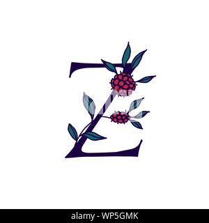 Lateinischer Buchstabe Z in Blumen und Pflanzen. Vektor. Schreiben in der dekorativen Elemente für Inschriften. Firmenlogo. Plakat oder Monogramm. Stock Vektor
