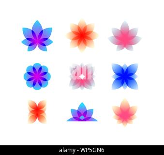 Dekorative gradient Knospen. Vektor. Blumen für Logo und Corporate Identity. Lotusblumen, Rosen und andere dekorative Elemente der Anlage. Modischen Stil. Stock Vektor