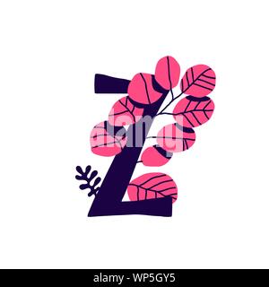 Lateinischer Buchstabe Z in Blumen und Pflanzen. Vektor. Schreiben in der dekorativen Elemente für Inschriften. Firmenlogo. Plakat oder Monogramm. Stock Vektor