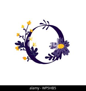 Lateinischer Buchstabe O in Blumen und Pflanzen. Vektor. Schreiben in der dekorativen Elemente für Inschriften. Firmenlogo. Plakat oder Monogramm. Stock Vektor