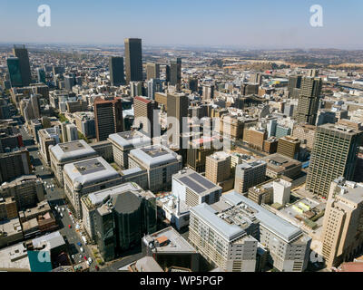 Hohen winkel Blick über das Stadtzentrum von Johannesburg, Südafrika Stockfoto