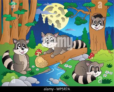 Wald Szene mit verschiedenen Tieren 8. Stock Vektor