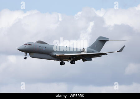 Raytheon Sentinel R.1 über an RAF Waddington am 4. September 2019 zu landen, während der Übung "Cobra Warrior' Stockfoto