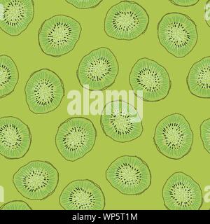 Die nahtlose Vektor Muster mit gesticktem Kiwis. Stock Vektor