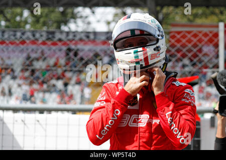 Monza, Italien. 7. Sep 2019. Formel 1 - Grand Prix von Italien - Qualifikation Sitzung. Sebastian Vettel der Scuderia Ferrari während der Praxis für den Formel-1-Grand-Prix von Italien Credit: Marco Canoniero/Alamy leben Nachrichten Stockfoto