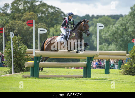 Stamford, UK, Samstag, 7. September 2019. Piggy Französisch (GBR) Reiten Wanen Kamira während der Land Rover Burghley Horse Trials, Cross Country Phase. © Julie Priestley/Alamy leben Nachrichten Stockfoto