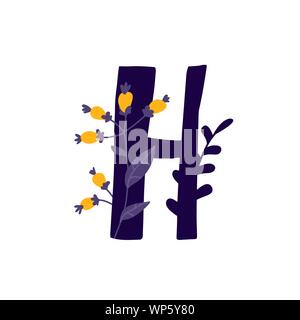 Lateinischer Buchstabe H in Blumen und Pflanzen. Vektor. Schreiben in der dekorativen Elemente für Inschriften. Firmenlogo. Plakat oder Monogramm. Stock Vektor