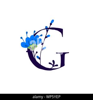 Lateinischer Buchstabe G in Blumen und Pflanzen. Vektor. Schreiben in der dekorativen Elemente für Inschriften. Firmenlogo. Plakat oder Monogramm. Stock Vektor
