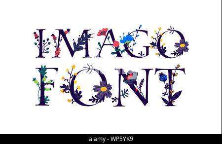 Schriftzug Schrift Bild. Vektor. Logo in Blumen und Pflanzen. Firmenlogo oder Blumenladen. Stock Vektor