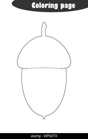 Acorn im Comic-stil, Herbst schwarz weiss Färbung Seite, Bildung Papier Spiel für die Entwicklung der Kinder, Kinder im Vorschulalter Aktivität, bedruckbar Stock Vektor