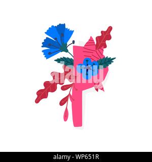 Lateinischer Buchstabe P in Blumen und Pflanzen. Vektor. Brief in dekorative Elemente. Firmenlogo. Plakat oder Monogramm. Stock Vektor