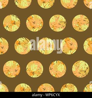 Die nahtlose Vektor Muster mit gelben Kreise mit herbstlaub Textur Stock Vektor