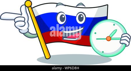 Mit Uhr flag Russisch in Cartoon Schrank gelagert Stock Vektor