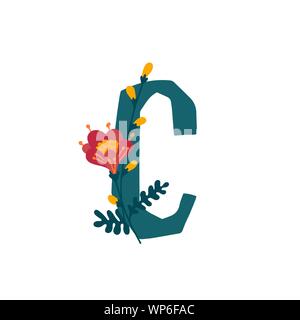 Lateinischer Buchstabe C in Blumen und Pflanzen. Vektor. Schreiben in der dekorativen Elemente für Inschriften. Firmenlogo. Plakat oder Monogramm. Stock Vektor