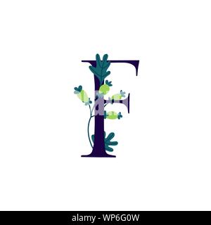 Lateinischer Buchstabe F in Blumen und Pflanzen. Vektor. Schreiben in der dekorativen Elemente für Inschriften. Firmenlogo. Plakat oder Monogramm. Stock Vektor