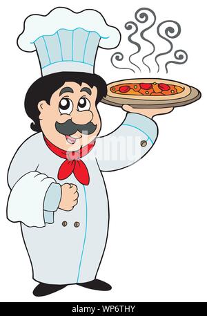 Cartoon Koch Holding pizza Stock Vektor