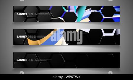 Der Hintergrund des Sechsecks Banner ist. Gradient Farbe Licht Muster mit dunklem Hintergrund Technologie Stil. Wabe. Vector Illustration des Lichts Stock Vektor