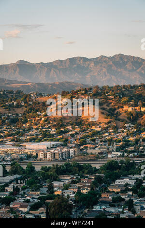 Ansicht von Nordosten Los Angeles und die San Gabriel Mountains von Elysian Park, in Los Angeles, Kalifornien Stockfoto