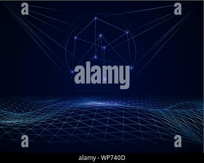 Abstrakte cyberspace grid Wellen Stock Vektor