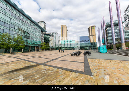 Eine Ansicht des MediaCityUK in Salford Quays, Salford, Manchester, UK. Am 7. September 2019 aufgenommen. Stockfoto
