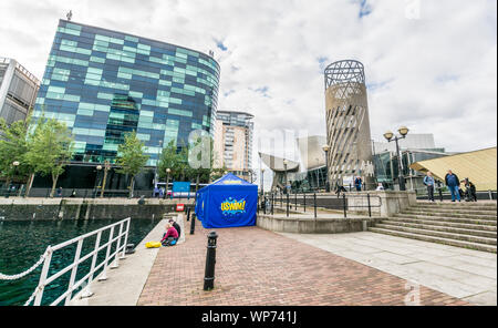 Eine Ansicht des Bereichs um den Lowry in Salford Quays, Salford, Manchester, UK. Am 7. September 2019 aufgenommen. Stockfoto