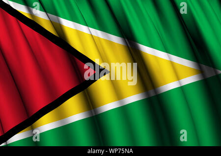 Guyana wehende Flagge Abbildung. Länder in Nord- und Mittelamerika. Perfekt für Hintergrund und Textur. Stockfoto