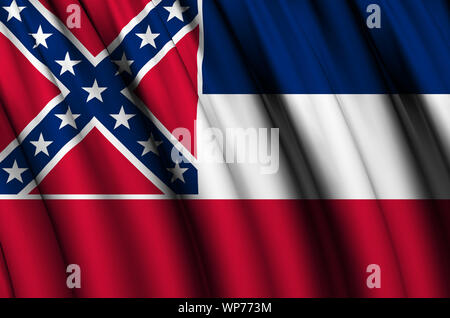 Mississippi wehende Flagge Abbildung. US-Bundesstaaten. Perfekt für Hintergrund und Textur. Stockfoto