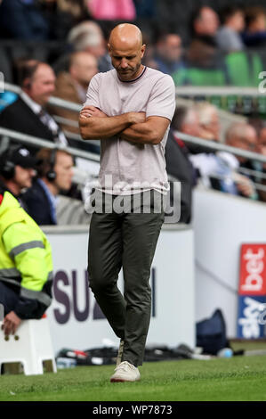 Milton Keynes, UK. 07 Sep, 2019. MK Dons Manager Paul Tisdale während der efl Sky Bet Liga 1 Übereinstimmung zwischen Milton Keynes Dons und AFC Wimbledon bei Stadion: mk, Milton Keynes, England am 7. September 2019. Foto von Ken Funken. Nur die redaktionelle Nutzung, eine Lizenz für die gewerbliche Nutzung erforderlich. Keine Verwendung in Wetten, Spiele oder einer einzelnen Verein/Liga/player Publikationen. Credit: UK Sport Pics Ltd/Alamy leben Nachrichten Stockfoto