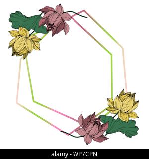 Vektor Lotus Blumen botanischen Blumen. Schwarze und weiße Tinte Art Rand eingravierte ornament Quadrat. Stock Vektor
