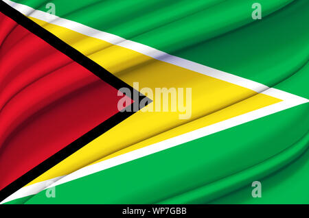 Guyana wehende Flagge Abbildung. Länder in Nord- und Mittelamerika. Perfekt für Hintergrund und Textur. Stockfoto