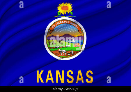 Kansas wehende Flagge Abbildung. US-Bundesstaaten. Perfekt für Hintergrund und Textur. Stockfoto