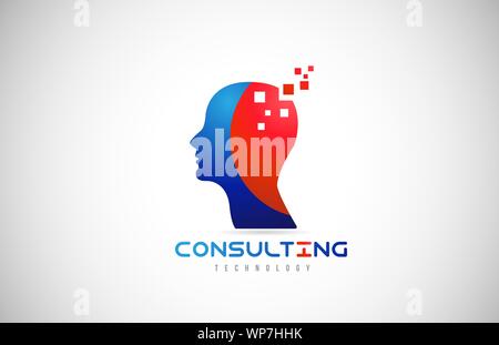 Logo Icon Design mit einem menschlichen Kopf geeignet für eine Technologie oder Consulting. Konzept, dass Smart, fähig oder Genius Stock Vektor