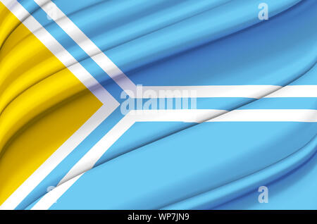 Tuva wehende Flagge Abbildung. Regionen Russlands. Perfekt für Hintergrund und Textur. Stockfoto