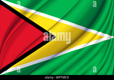 Guyana wehende Flagge Abbildung. Länder in Nord- und Mittelamerika. Perfekt für Hintergrund und Textur. Stockfoto