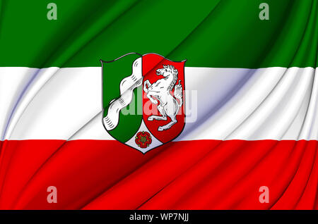 Nordrhein-westfalen wehende Flagge Abbildung. Bundesrepublik Deutschland. Perfekt für Hintergrund und Textur. Stockfoto