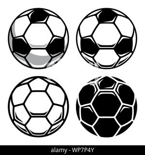 Satz von Fußball-Symbole. Europäische Fußball-Ball. Schwarze und weiße Vector Illustration Stock Vektor