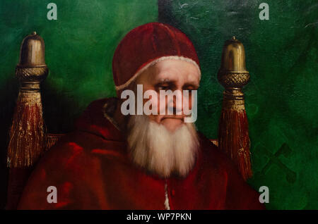 Porträt von Papst Julius II. ist ein Ölgemälde von 1511-12 von der italienischen Renaissance Maler Raphael. Stockfoto